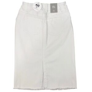 NEW Wash Lab Womens Size 25 Sally Pencil Mid Skirt White Denim Frayed Hem Casual